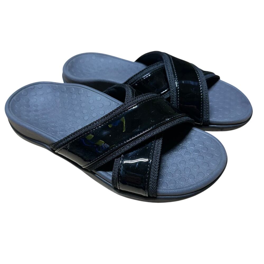 Vionic Merced Women's Cross Strap Slide Orthotic Sandals Black Size 5 EUC